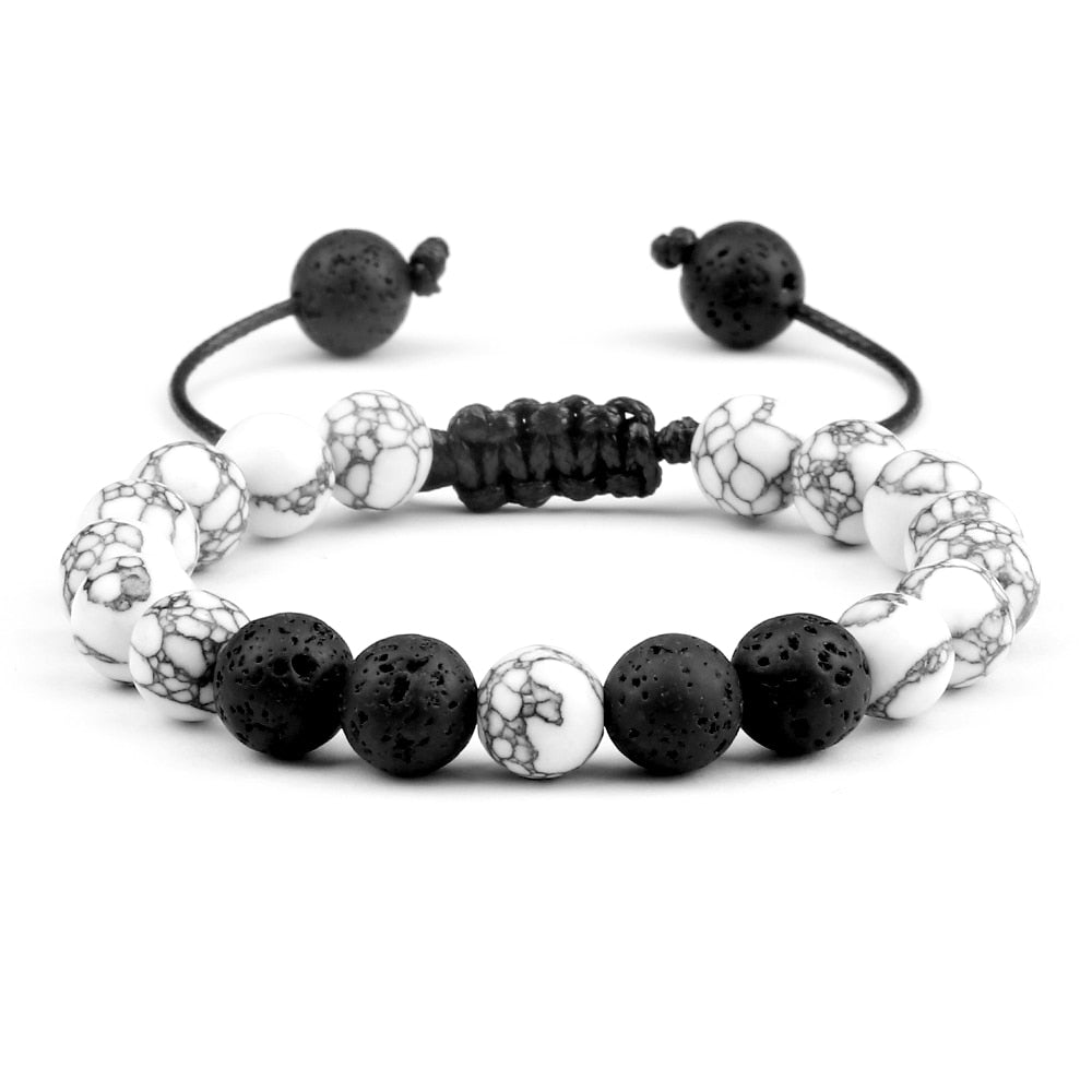 8mm Pulseras de lava negra y Ojo de tigre ajustables