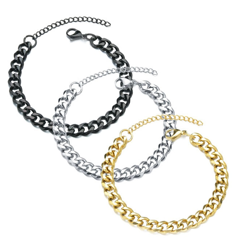 Nueva pulsera de cadena cubana de moda, acero inoxidable clásico, 3/5/7mm