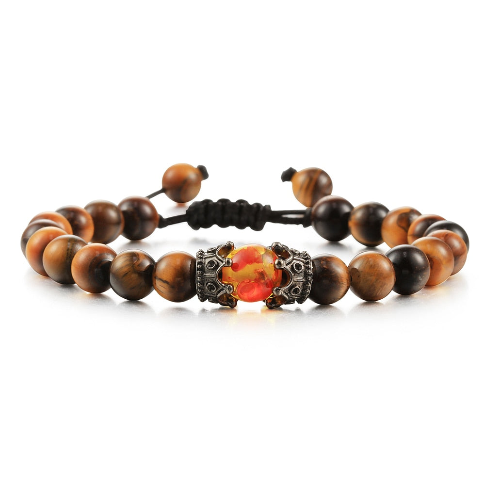 8mm Pulseras de lava negra y Ojo de tigre ajustables