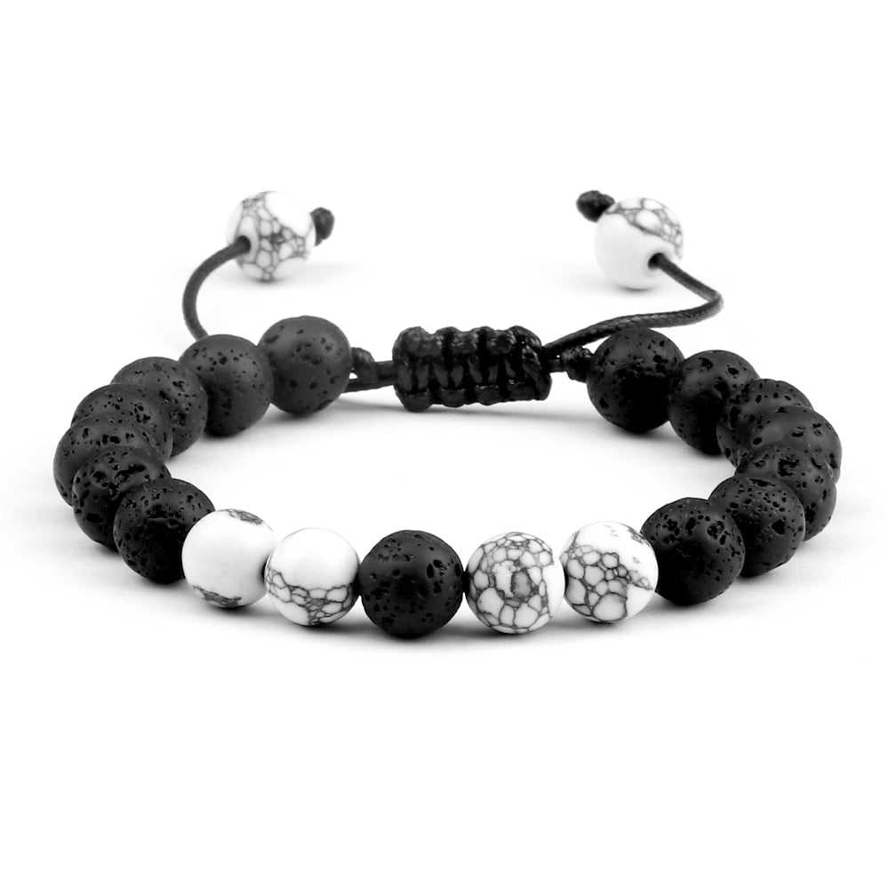 8mm Pulseras de lava negra y Ojo de tigre ajustables
