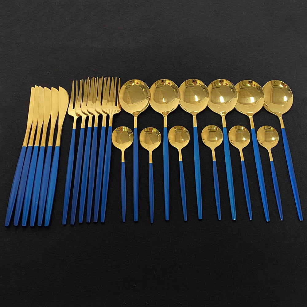 24Pcs Juego de cubiertos de oro