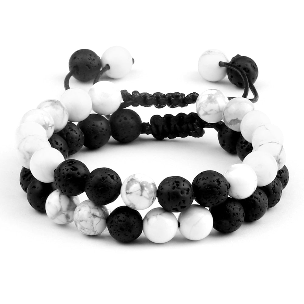 8mm Pulseras de lava negra y Ojo de tigre ajustables
