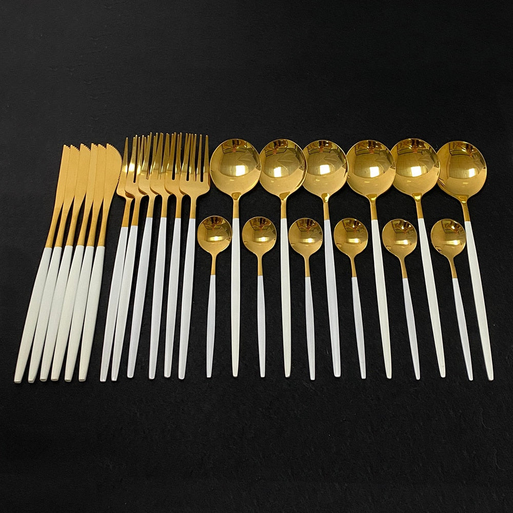 24Pcs Juego de cubiertos de oro