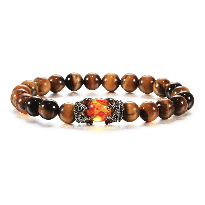 8mm Pulseras de lava negra y Ojo de tigre ajustables