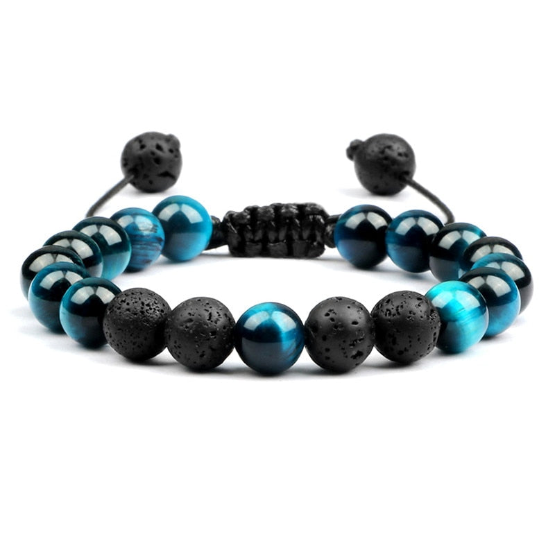 8mm Pulseras de lava negra y Ojo de tigre ajustables