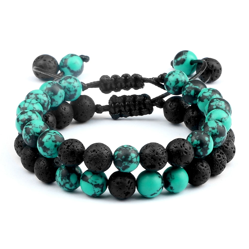 8mm Pulseras de lava negra y Ojo de tigre ajustables