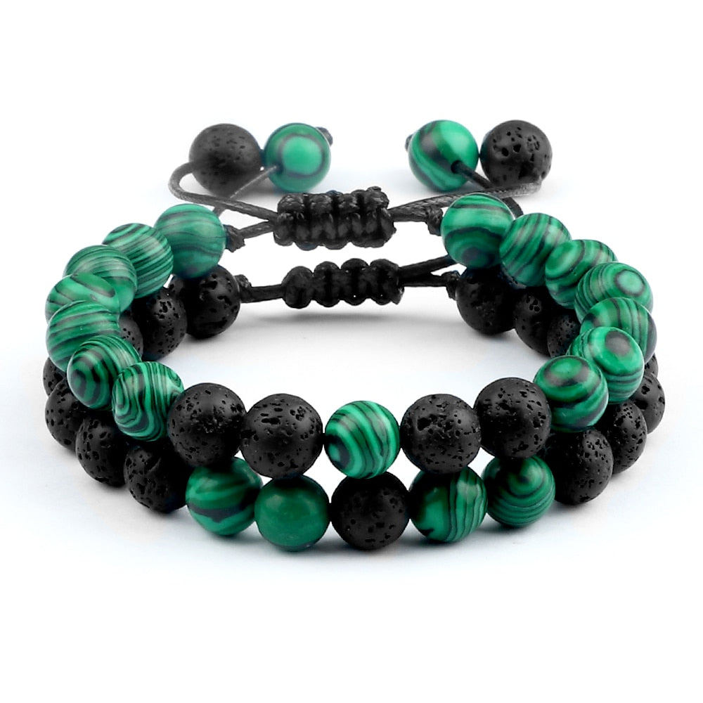 8mm Pulseras de lava negra y Ojo de tigre ajustables