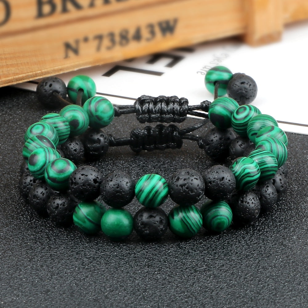 8mm Pulseras de lava negra y Ojo de tigre ajustables