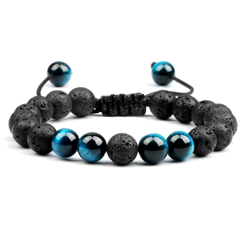 8mm Pulseras de lava negra y Ojo de tigre ajustables