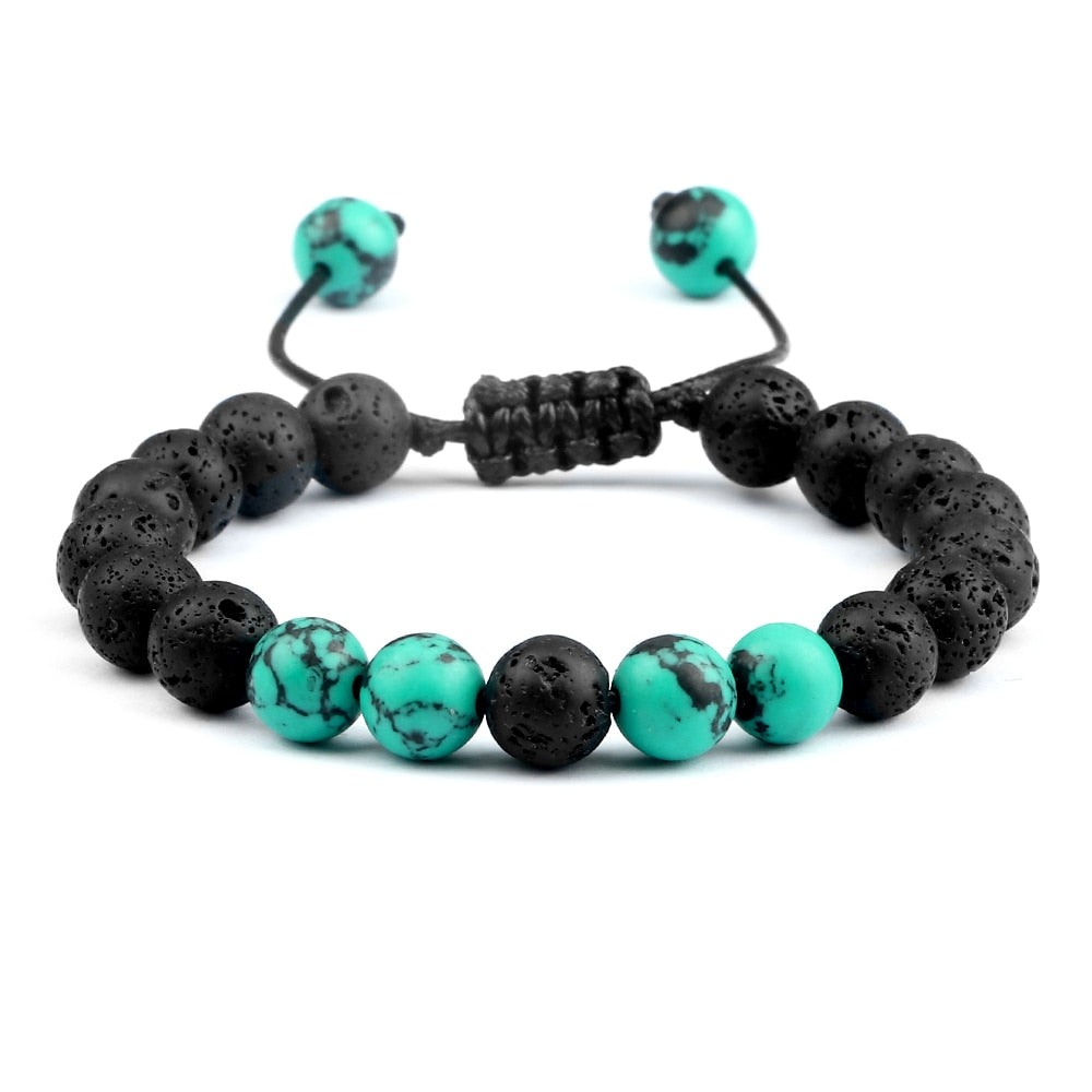 8mm Pulseras de lava negra y Ojo de tigre ajustables