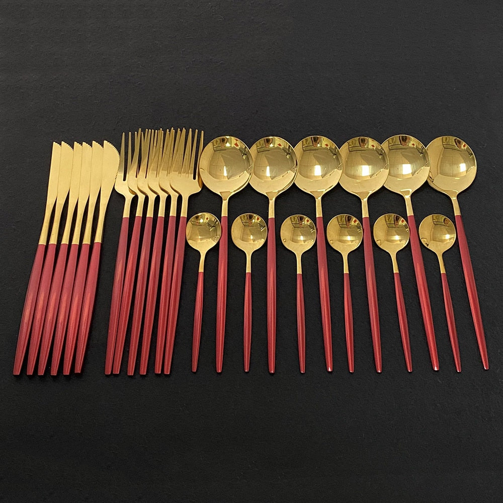 24Pcs Juego de cubiertos de oro