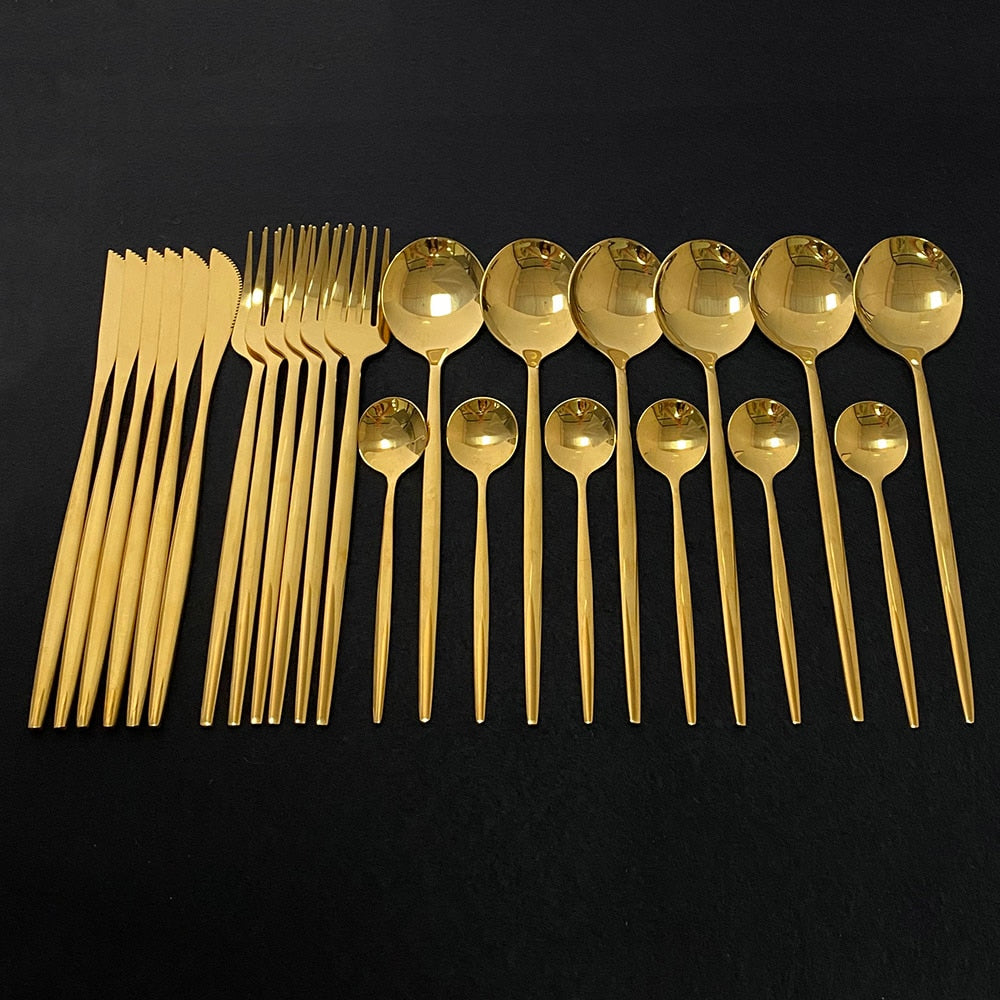 24Pcs Juego de cubiertos de oro