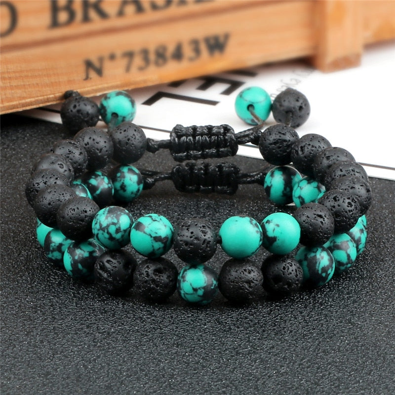 8mm Pulseras de lava negra y Ojo de tigre ajustables
