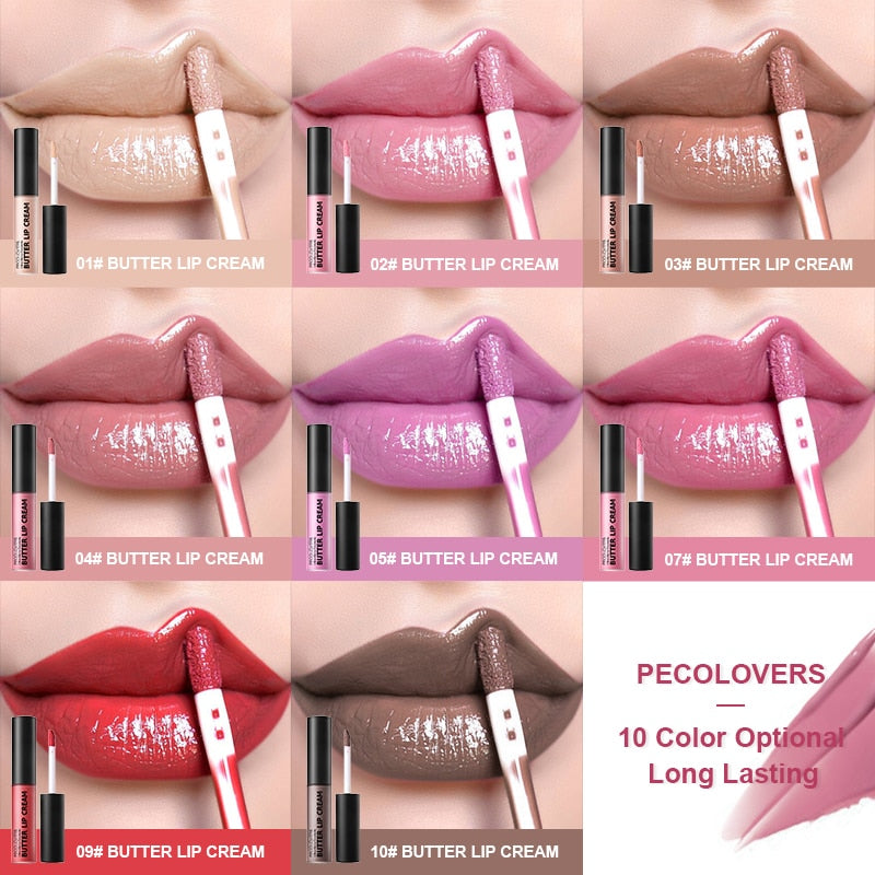 Brillo de labios sedoso larga duración de 10 colores que contiene vitamina E
