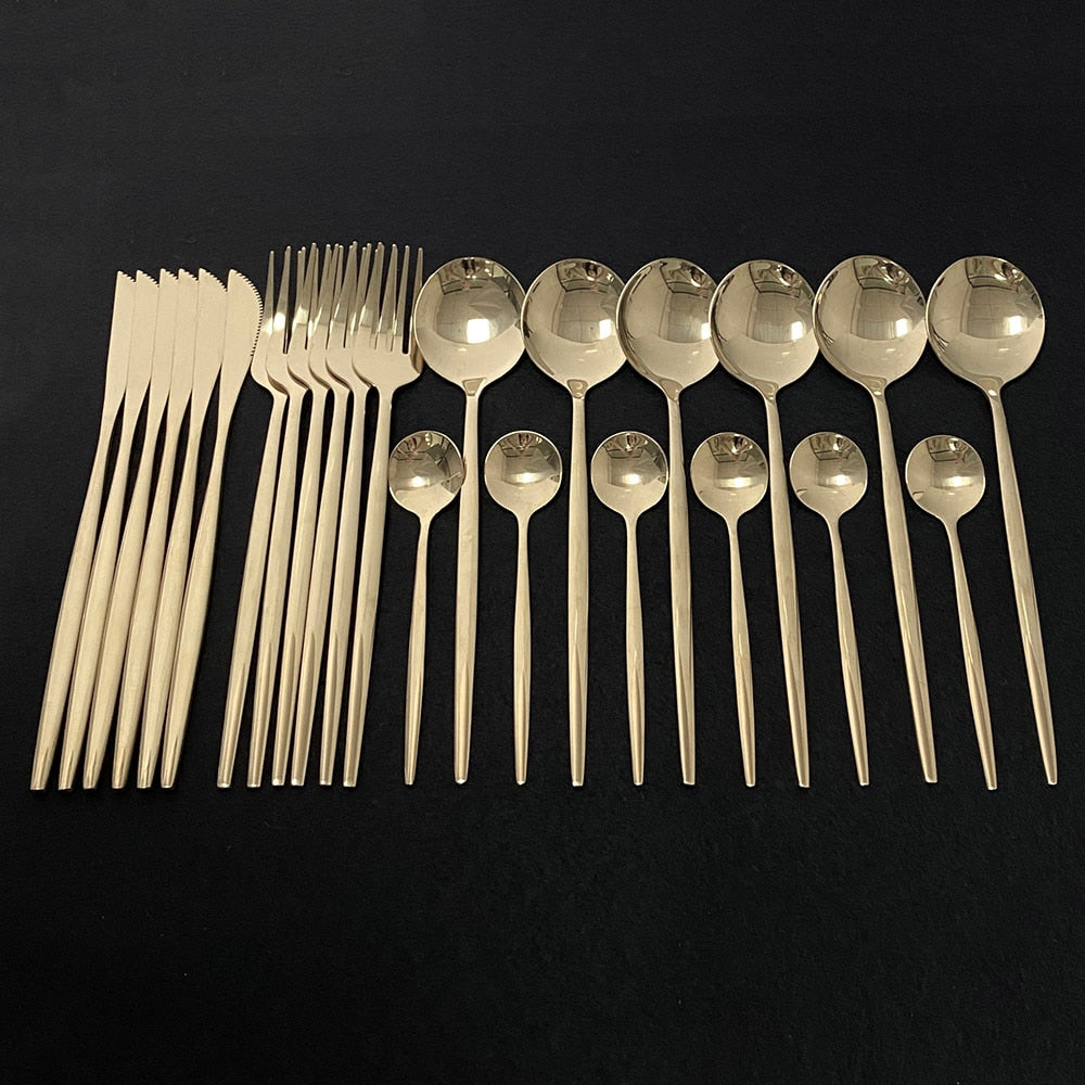 24Pcs Juego de cubiertos de oro